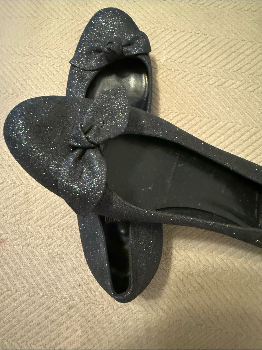 Moschino Black Glitter Bow Flats